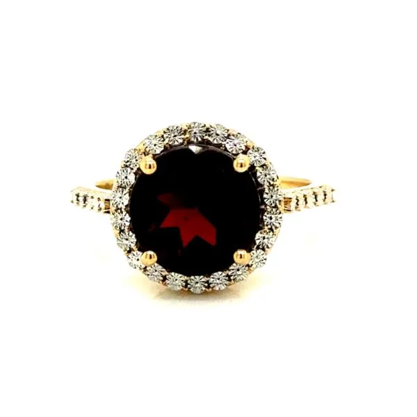 14 Karat Yellow Gold Round Cut Garnet with Miracle Head Halo Fashion Ring Corinth Jewelers Corinth, MS