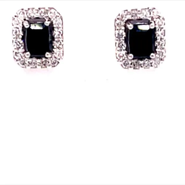 18 Karat White Gold Emerald Cut Genuine Sapphire with Diamond Halo Fashion Stud Earrings Corinth Jewelers Corinth, MS