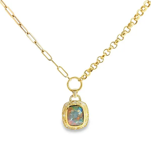 14 Karat Yellow Gold 4.86 ct Flat Black Opal with Polished Bezel Accent and Diamond Sheild Halo Pendant - 0.64 dwt Image 2 Corinth Jewelers Corinth, MS