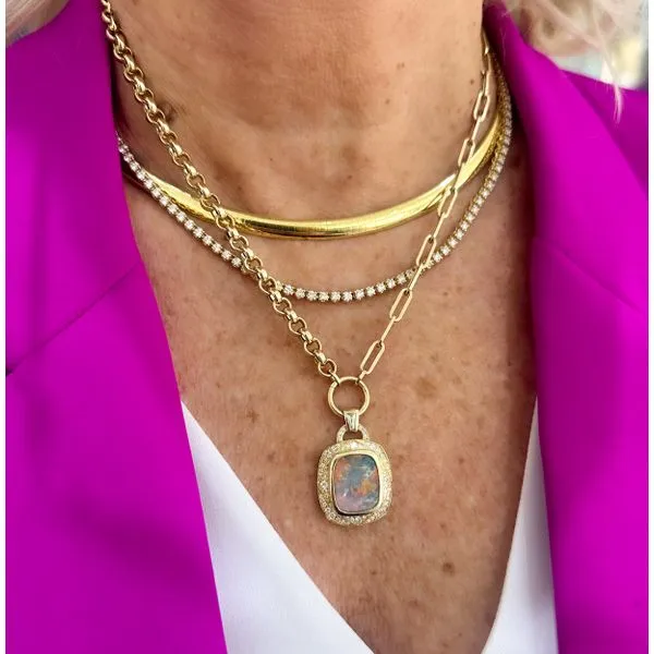 14 Karat Yellow Gold 4.86 ct Flat Black Opal with Polished Bezel Accent and Diamond Sheild Halo Pendant - 0.64 dwt Corinth Jewelers Corinth, MS