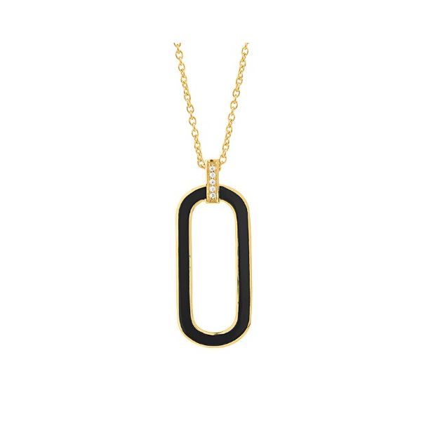 14 Karat Yellow Gold Paperclip with Black Enamel and Diamond Accent Fashion Necklace - 0.01 cttw / 16-18