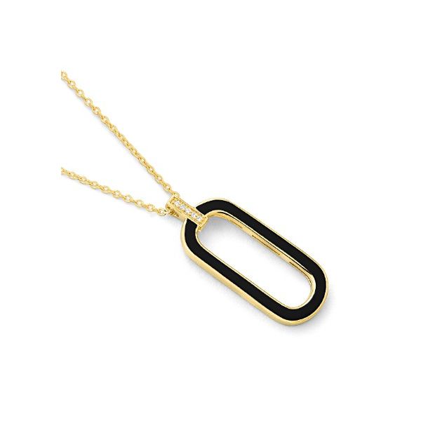 14 Karat Yellow Gold Paperclip with Black Enamel and Diamond Accent Fashion Necklace - 0.01 cttw / 16-18