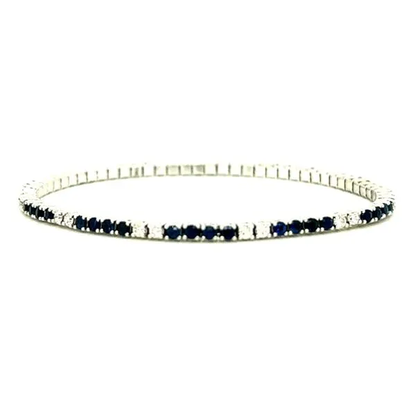 14 Karat White Gold Alternating Diamond and Blue Sapphire Pickleball Stretch Bracelet Corinth Jewelers Corinth, MS