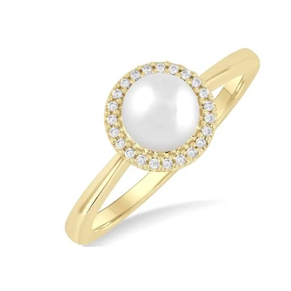 10 Karat White Gold Pearl with Diamond Halo and Polished Shank Ring-  0.07 dwt Corinth Jewelers Corinth, MS