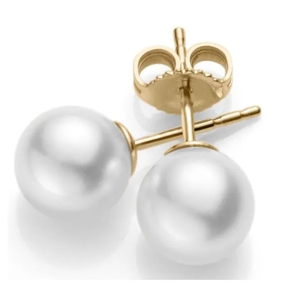 14 Karat Yellow Gold Round Shape 7-7.5mm Akoya Pearl Stud Earrings Corinth Jewelers Corinth, MS