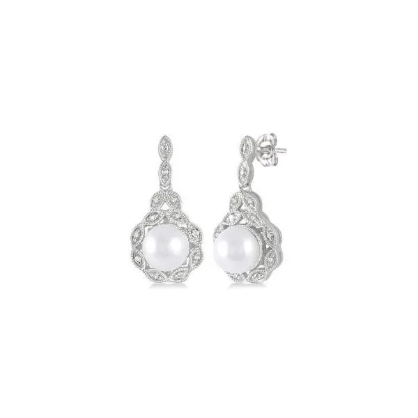 Sterling Silver 6mm Freshwater Pearl with Diamond Accent Fashion Earrings -0.05 ctw Corinth Jewelers Corinth, MS