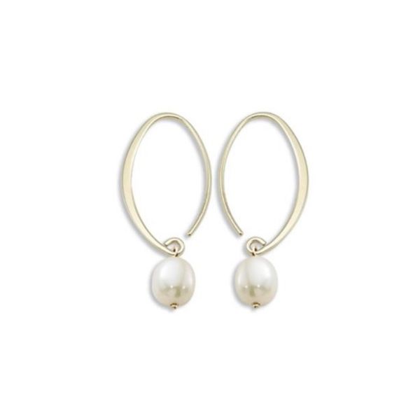14 Karat Yellow Gold Sweep Hoop with Fresh Water Pearl Drop Corinth Jewelers Corinth, MS