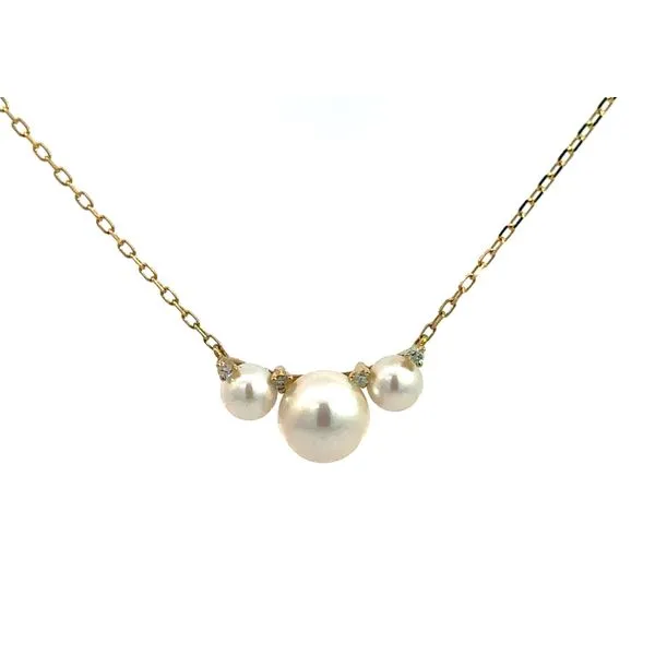14 Karat Yellow Gold Triple 5/8mm Freshwater Pearl with Diamond Accent Necklace - 16-18