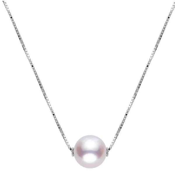14 Karat White Gold 7-7.5 mm Akoya Solitiare Pearl Necklace - 17
