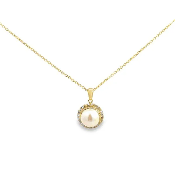 14 Karat Yellow Gold Pearl Center with Double Diamond Halo Pendant - 0.20 ctw Corinth Jewelers Corinth, MS