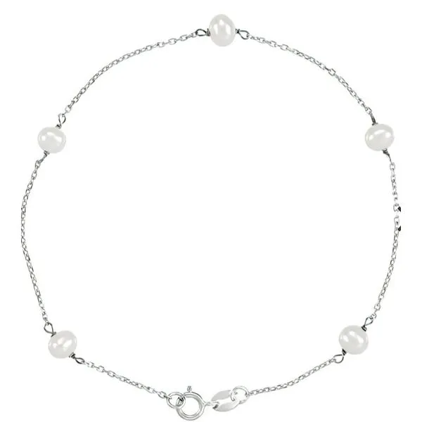 14 Karat White Gold 4 -4.5mm Freshwater Cultured Pearl Station Bracelet - 7