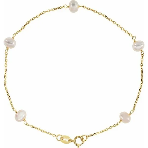 14 Karat Yellow Gold Pearl Station Bracelet -7