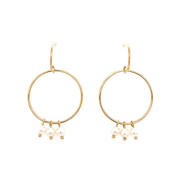 14 Karat Yellow Gold Small Hoop with Fresh Water Pearl Dangles Corinth Jewelers Corinth, MS