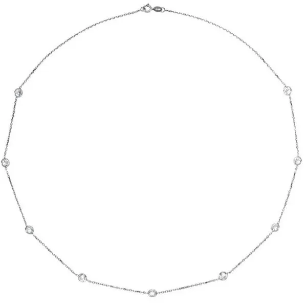 14 Karat White Gold Round CZ Bezel Station Necklace -18