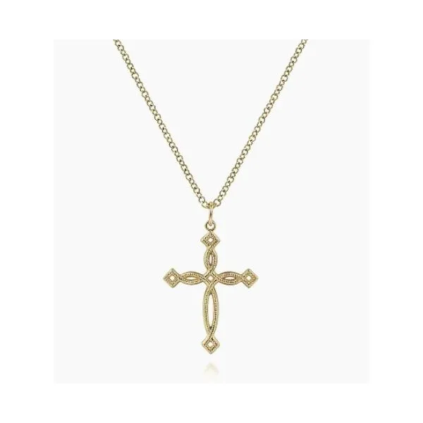 14 Karat Yellow Gold Twisted Cross Necklace - 16-18
