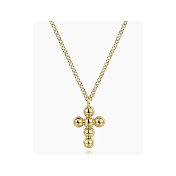 14 Karat Yellow Gold Bujukan Bead Cross Necklace - 16-18