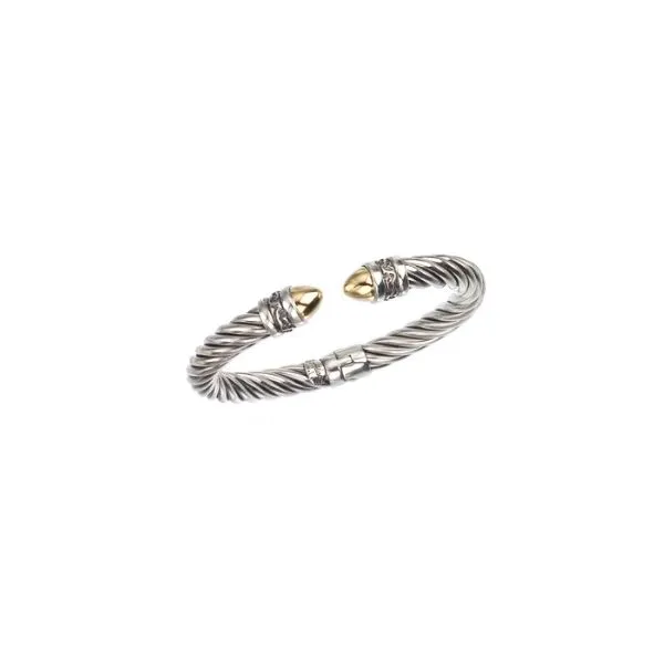 18 Karat Yellow Gold and Sterling Silver Twisted Cable Cuff with Gold Tips Fashion Bracelet Corinth Jewelers Corinth, MS