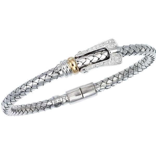 Diamond Pave' Buckle Sterling Traversa Spring Bangle Bracelet, Yellow Gold Rondelle Corinth Jewelers Corinth, MS