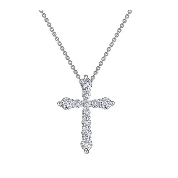 Sterling Silver CZ Cross Fashion Necklace with Graduated Sto