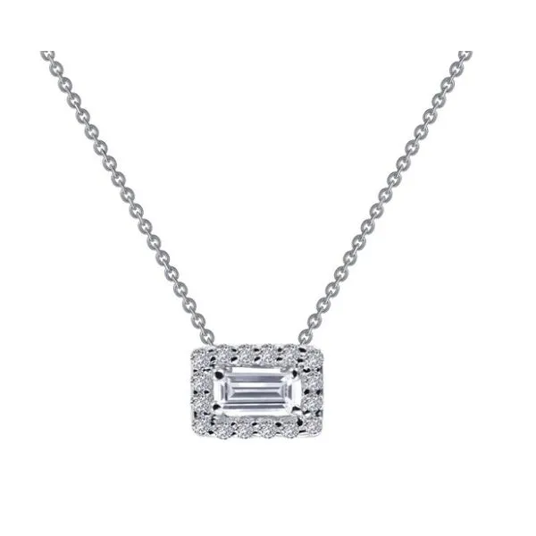 Sterling Silver East to West Baguette CZ with Halo Fashion Necklace -18