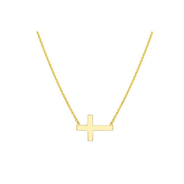 Gold Plated Polished Sideways Cross Fashion Necklace - 18