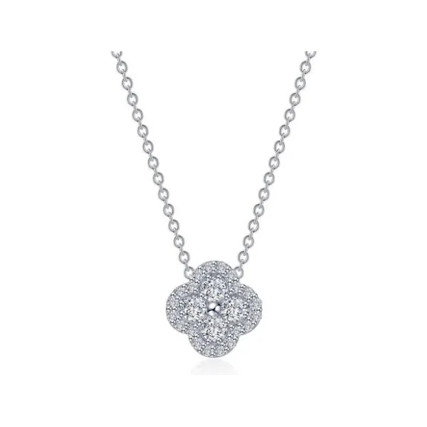 Sterling Silver Clover Shape CZ with Halo Fashion Necklace - 20