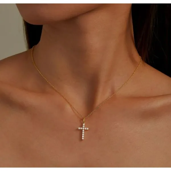 Gold Tone Medium 0.36 ctw CZ Fashion Cross Necklace - 18