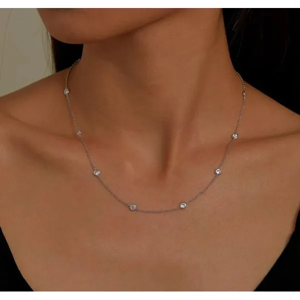 Sterling Silver Bezel Set CZ Station Fashion Necklace - 20