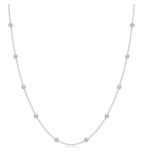 Sterling Silver Bezel Set CZ Station Fashion Necklace - 20
