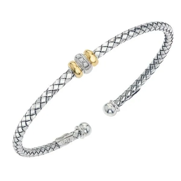 18 Karat Yellow Gold and Sterling Silver Bracelet with Two Gold Rondels and Diamond Accent Corinth Jewelers Corinth, MS