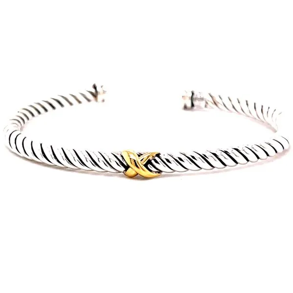 Sterling Silver and 18 Karat Yellow Gold Weaved Bangle with Gold 