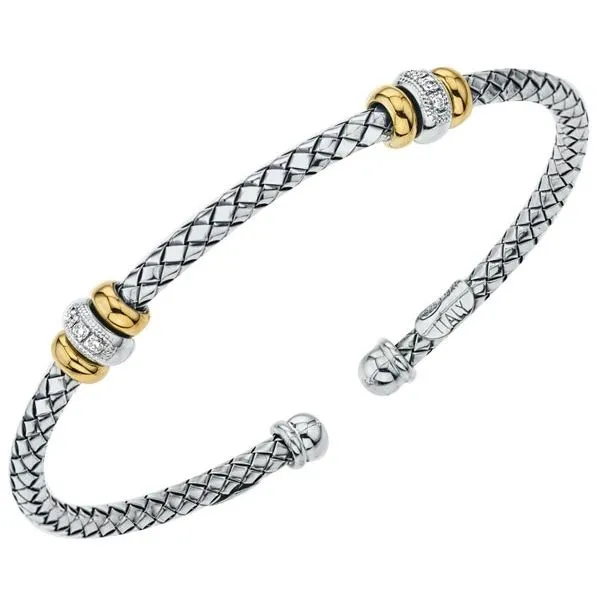 18 Karat Yellow Gold and Sterling Silver Bracelet with Two Gold Rondells and Diamonds Corinth Jewelers Corinth, MS