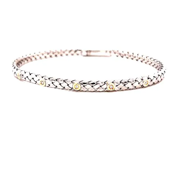 18 Karat Yellow Gold and Sterling Silver Five Station Gold Rondell with Diamond Accent Alisa Bangle Bracelet Corinth Jewelers Corinth, MS