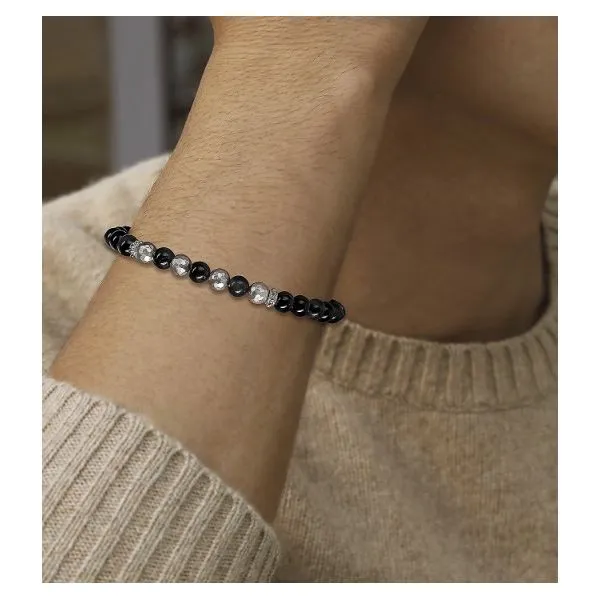 Sterling Silver and Black Onyx Beaded Men's Bracelet Image 2 Corinth Jewelers Corinth, MS