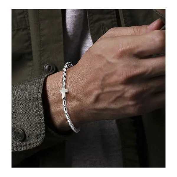 Sterling Silver Beaded Cross Fashion Men's Bracelet Image 2 Corinth Jewelers Corinth, MS