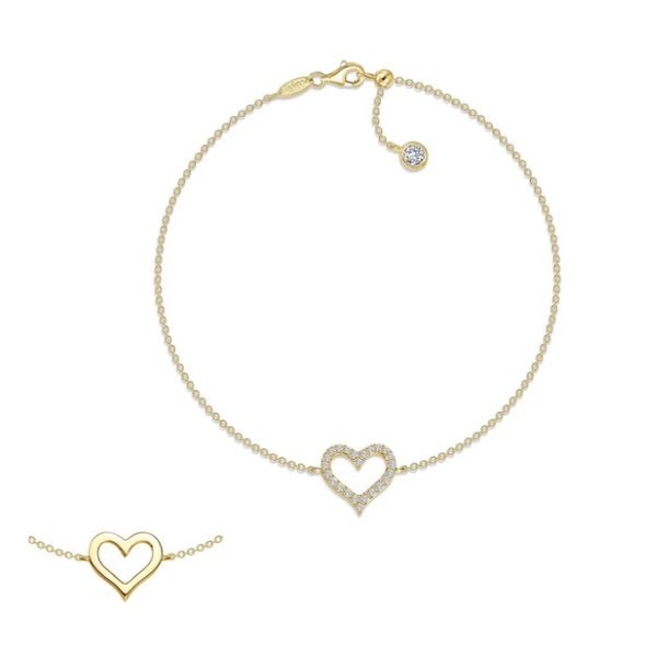 Gold Bonded Reversible CZ Heart / Polished Fashion Bracelet - Size 7