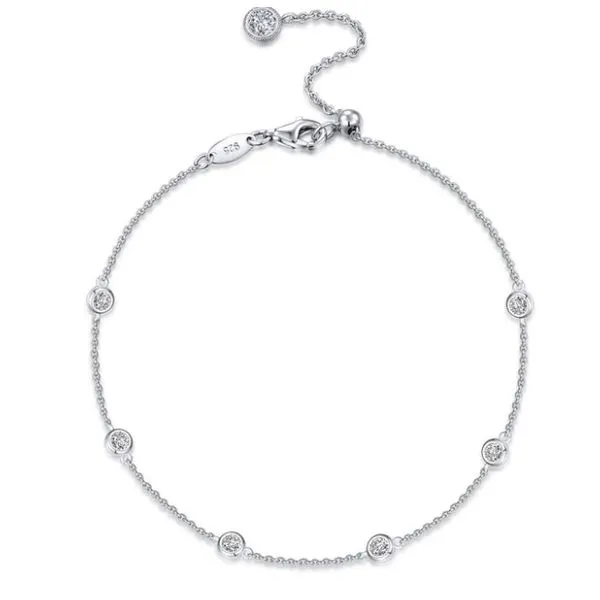 Sterling Silver Round CZ Bezel Station Bracelet - 7.5