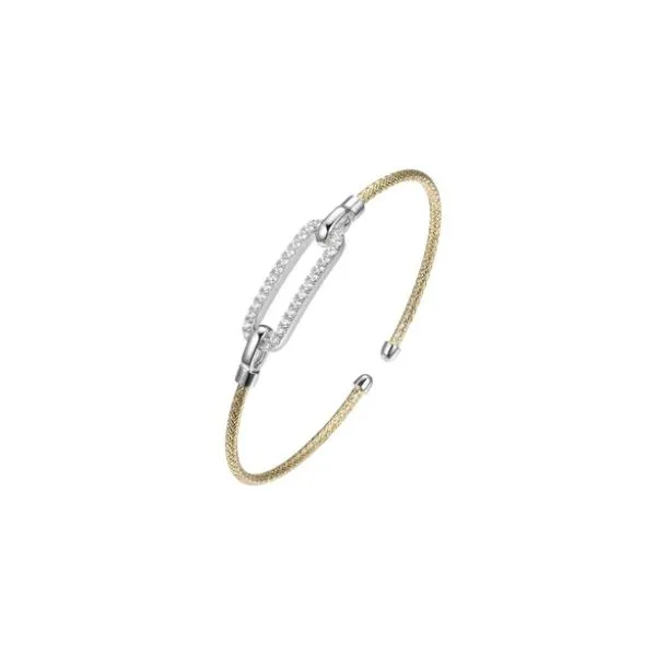 Sterling Silver Gold Tone Mesh Cuff with CZ Open Link Bracelet Corinth Jewelers Corinth, MS