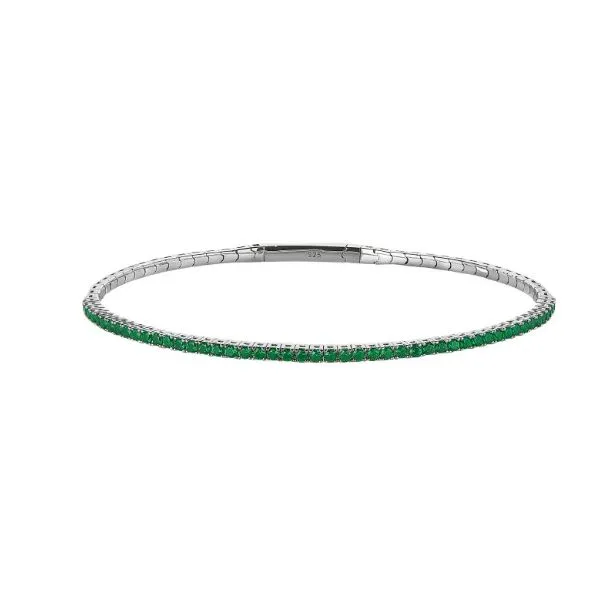 Sterling Silver Round Shape Simulated Emerald Flex Bangle Bracelet Corinth Jewelers Corinth, MS