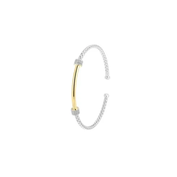 Sterling Silver Mesh Bracelet with Gold Tone Bar and CZ Accent Corinth Jewelers Corinth, MS