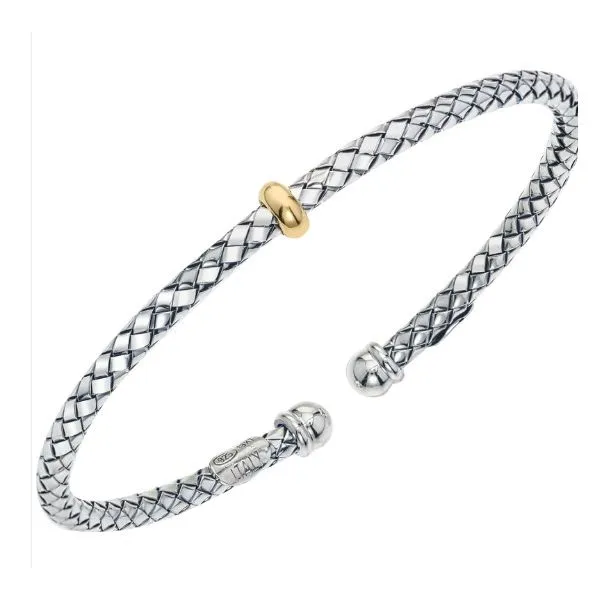 18 Karat Yellow Gold and Itailian Silver with Single Gold Rondell Bangle Bracelet Corinth Jewelers Corinth, MS