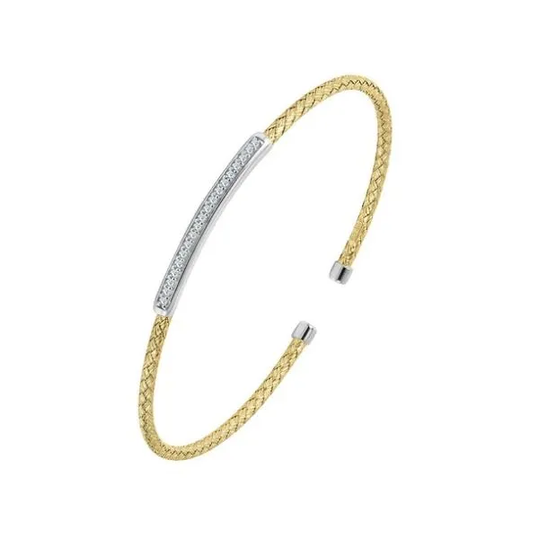 Sterling Silver and Gold Plated Fashion Bangle Bracelet with Pave' CZ Bar Accent Corinth Jewelers Corinth, MS