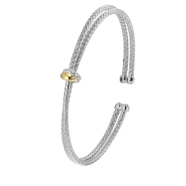 Sterling Silver and Gold Plated Double Row Criss Cross with Single CZ and Gold Plated Rondell Cuff Bracelet Corinth Jewelers Corinth, MS