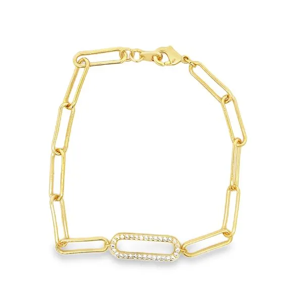 Gold Filled Paperclip Link CZ Bracelet - 7