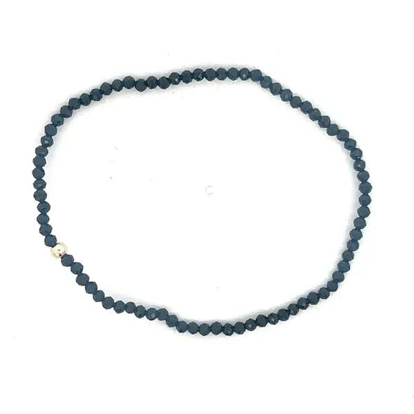 2mm Faceted Black Spinell and Single Gold Filled Bead Bracelet - Size 7.5 Corinth Jewelers Corinth, MS