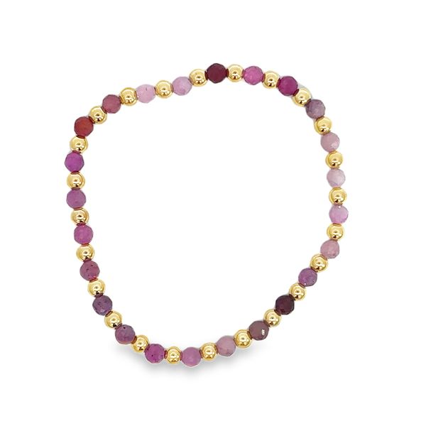 4mm Gold Filled Bead with Ruby Bead Bracelet - July - Size 7 Corinth Jewelers Corinth, MS