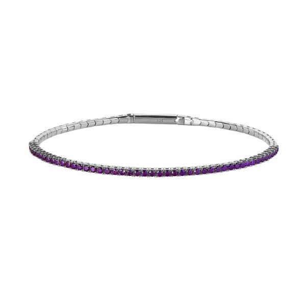 Sterling Silver Round Shape Simulated Amethyst Flex Bangle Bracelet Corinth Jewelers Corinth, MS