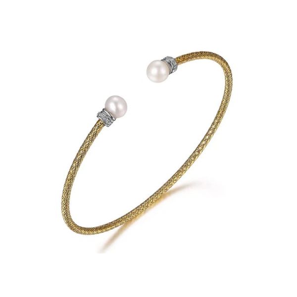 Sterling Silver and Gold Plated Cuff Bracelet with Pearl Cuff Tips Corinth Jewelers Corinth, MS