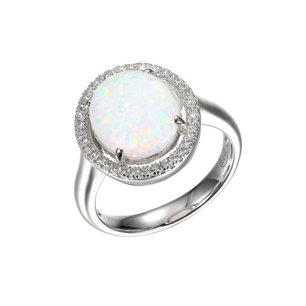 Sterling Silver Synthetic Oval Opal with CZ Halo and Polished Shank Corinth Jewelers Corinth, MS