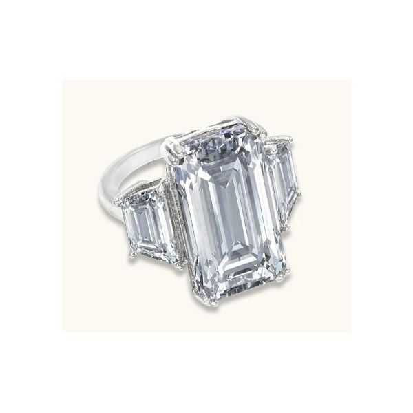 Sterling Silver Three-Stone Emerald Lab Cut Crystal with Polished Shank Fashion Engagement Ring - Size 5 Corinth Jewelers Corinth, MS